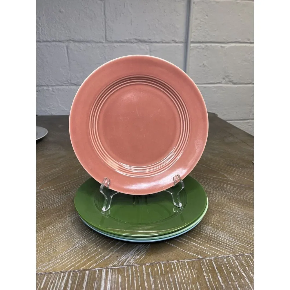 4 VTG HOMER LAUGHLIN HARLEQUIN Luncheon PLATE 9 1/4 Rose Light Green Forest Blue